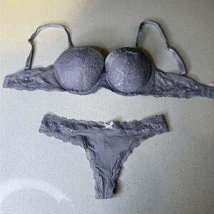 Victoria's Secret Gray Lace Bra Set